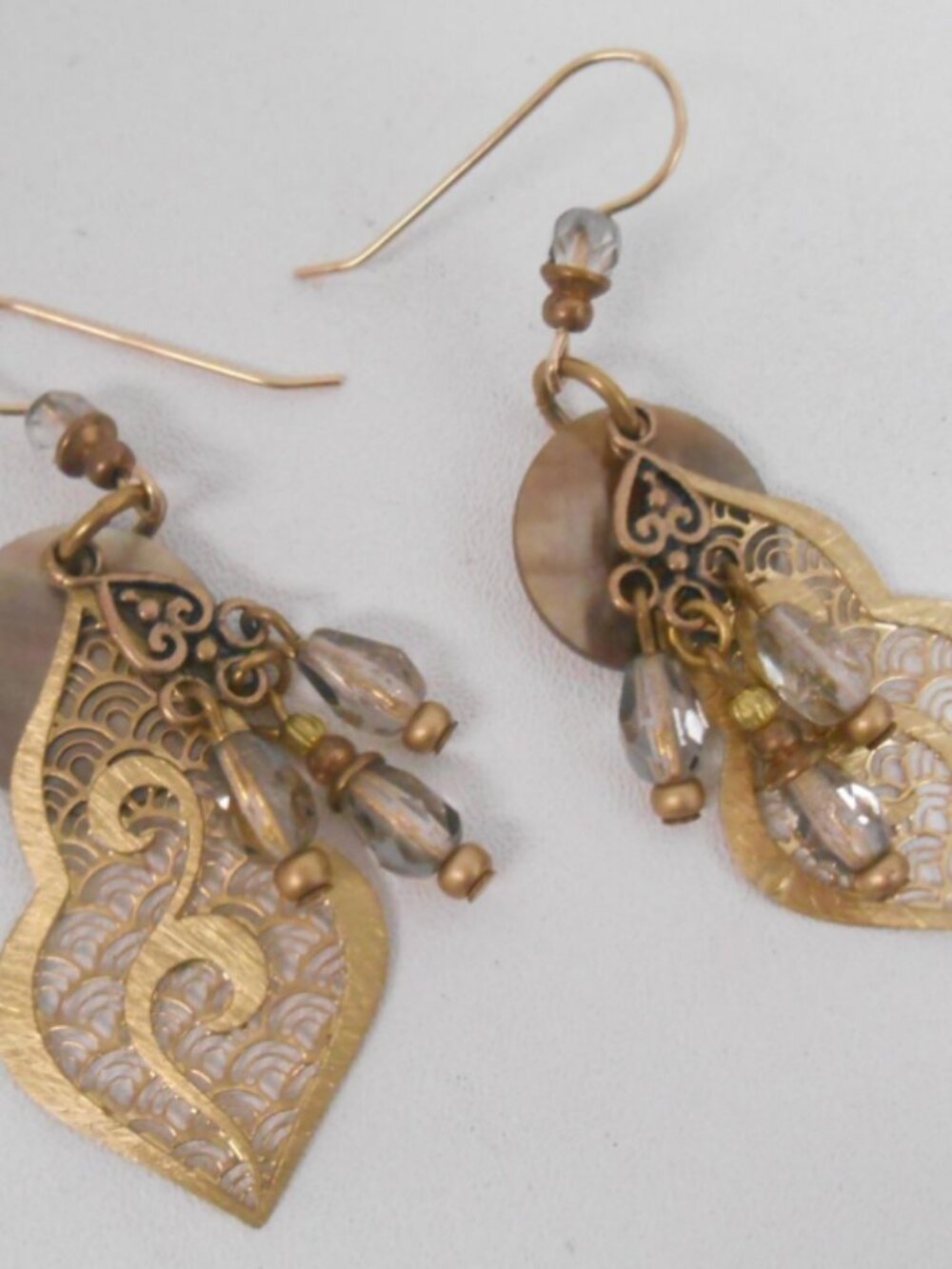 14K Yellow Gold Filled Chandelier Shell Beaded Hook Back Dangle Earrings